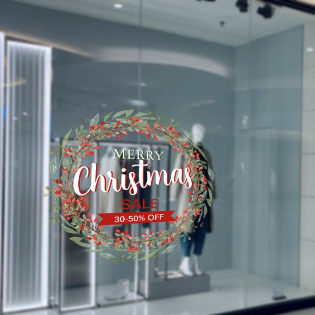 Vinilos Para Cristales Navidades personalizados Flores Wreath Sale anunci (custom Christmas Flower Wreath Sale Business Ads Window Cling)