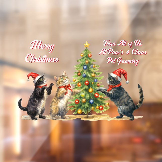 Vinilos Para Cristales Navidades personalizares gatos alrededor del árbol (Hoja 2)