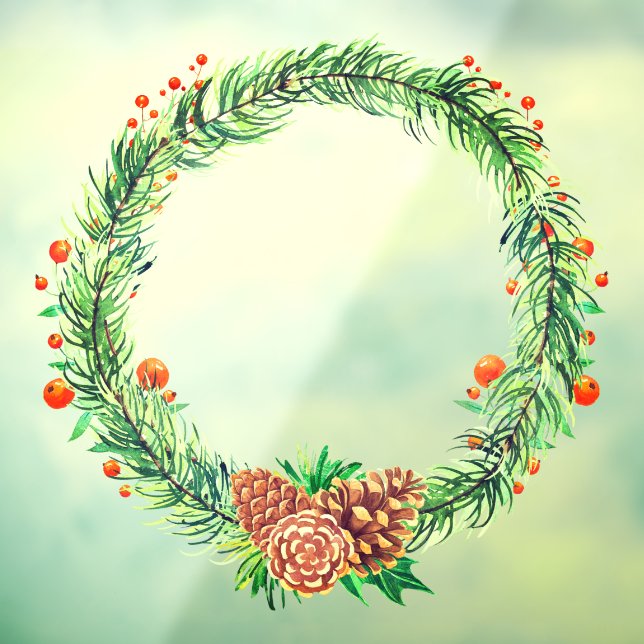 Vinilos Para Cristales Navidades Pine Bough Pine Cone Holly Wreath (Hoja 3)