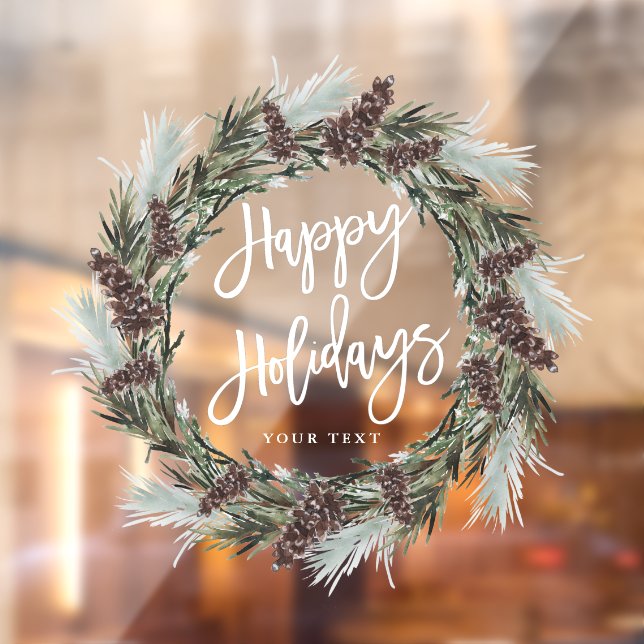 Vinilos Para Cristales Navidades Pinecone Wreath Felices Fiestas (Hoja 2)