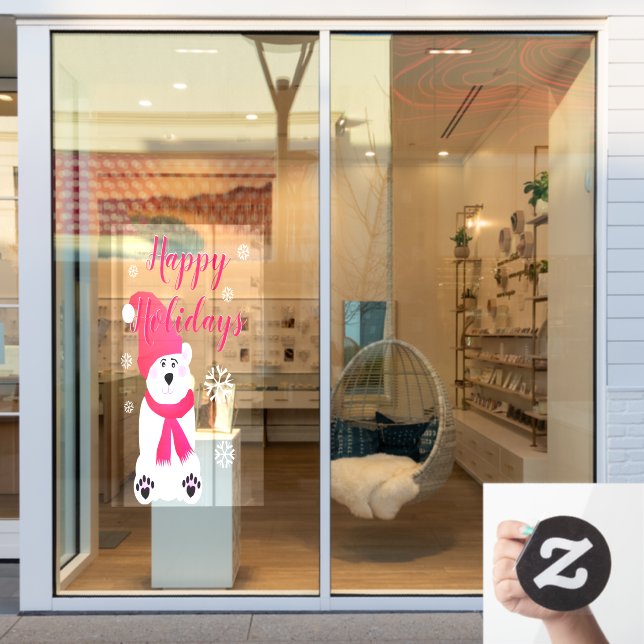 Vinilos Para Cristales Navidades rosados oso polar (Ventana de la tienda)