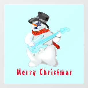 Vinilos Para Cristales Navidades Snowman con la ventana de guitarra en el