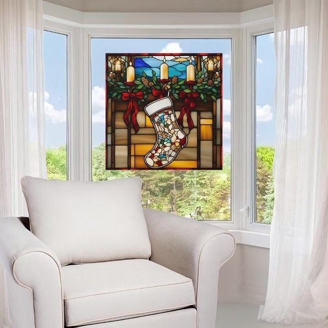 Vinilos Para Cristales Navidades Stocking Faux Staines Glass (Subido por el creador)