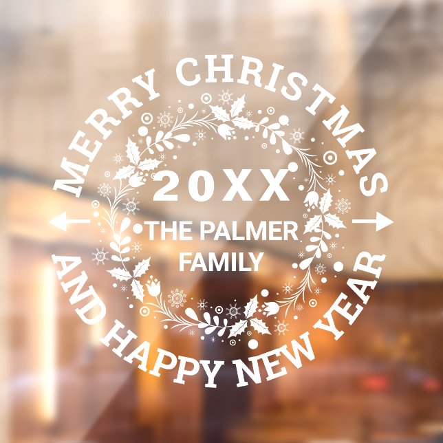 Vinilos Para Cristales Navidades wreath Merry Christmas add name (Hoja 2)