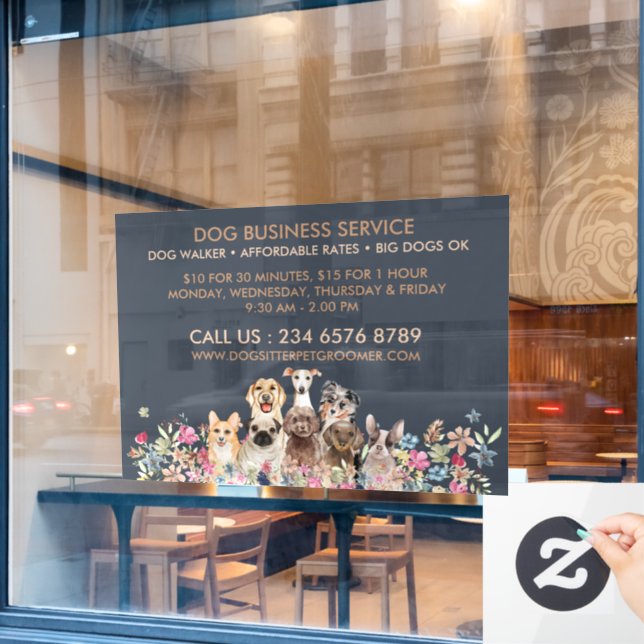 Vinilos Para Cristales Navy Brown Dog Walker Service Pet Groomer large (Ventana de cafetería)