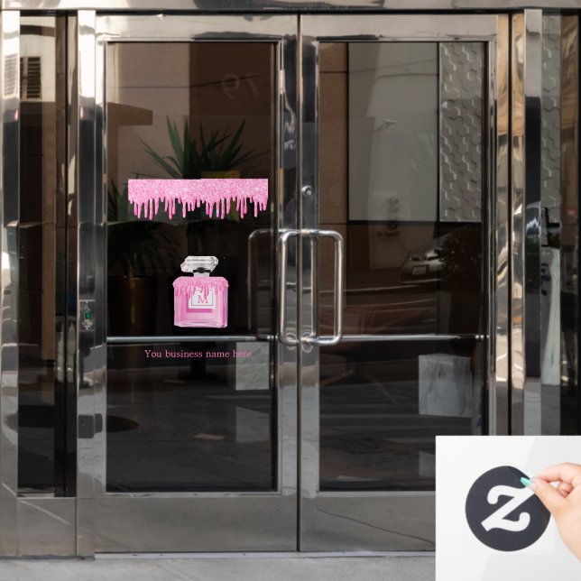 Vinilos Para Cristales Negocio de perfume con purpurina rosa Monograma  (Puerta de oficina)