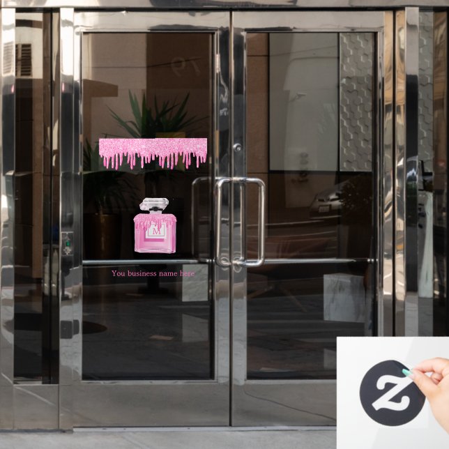 Vinilos Para Cristales Negocio de perfume de purpurina rosa Monograma  (Puerta de oficina)