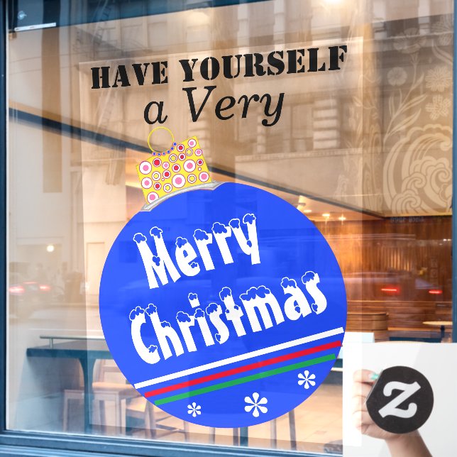 Vinilos Para Cristales Nevada azul tapada Ornamento navideño Feliz (Ventana de cafetería)