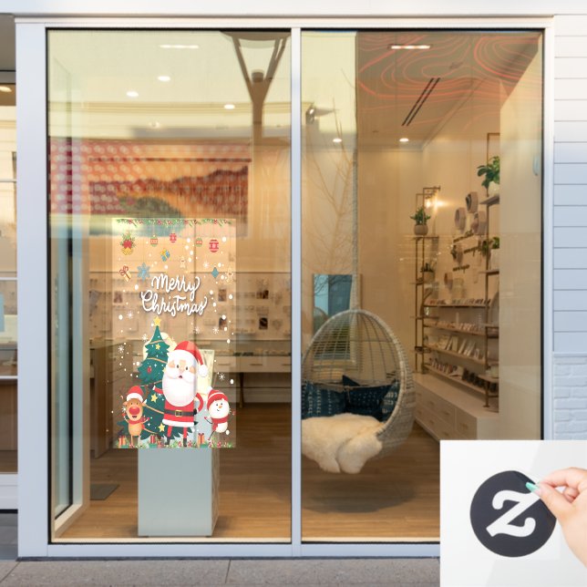 Vinilos Para Cristales Nochebuena divertida, hombre de nieve, reno Feliz  (Ventana de la tienda)