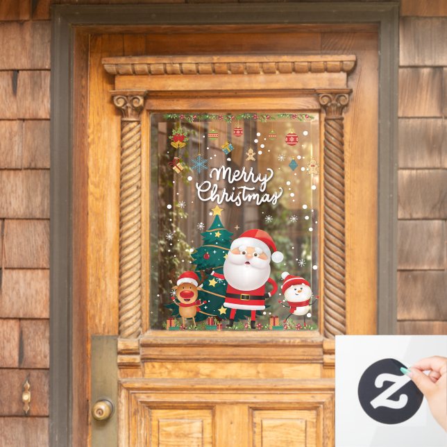 Vinilos Para Cristales Nochebuena divertida, hombre de nieve, reno Feliz  (Puerta de casa)
