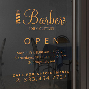 Vinilos Para Cristales Nombre de la barbería horas de apertura decal
