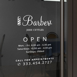 Vinilos Para Cristales Nombre de la barbería horas de apertura decal