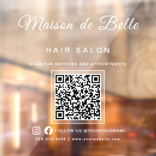 Vinilos Para Cristales Nombre del Negocio Código QR de Letra Script de Fi