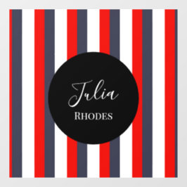 Vinilos Para Cristales Nombre personalizado de rayas rojas, blancas y azu