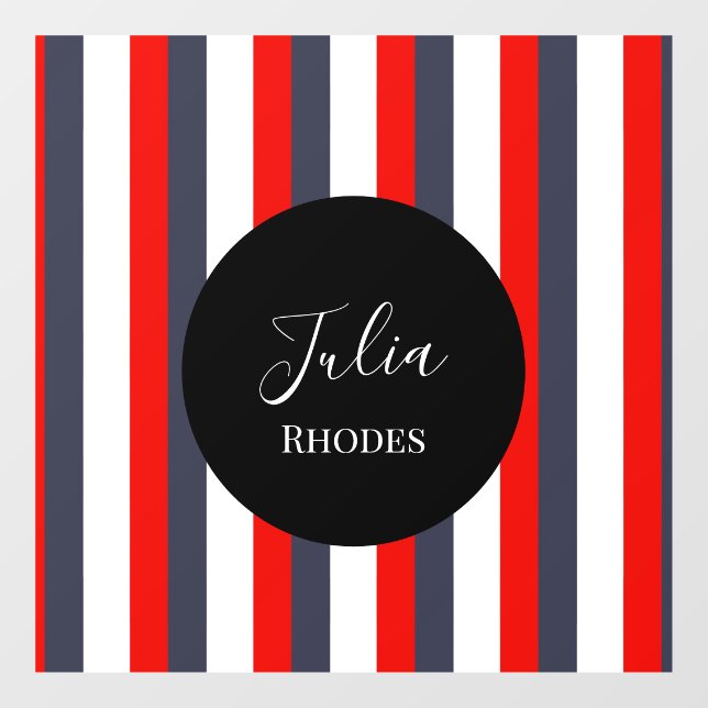 Vinilos Para Cristales Nombre personalizado de rayas rojas, blancas y azu (Hoja)