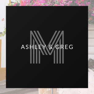 Vinilos Para Cristales Nombre Retro Moderno Editable Monograma Negro & Gr