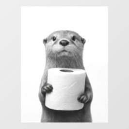 Vinilos Para Cristales Nutria Estoica Sosteniendo Rollo de Papel Higiénic