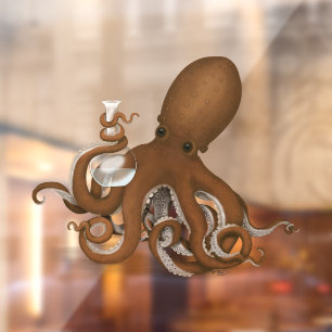 Vinilos Para Cristales Octopus Holding Glass Flask Química Steampunk