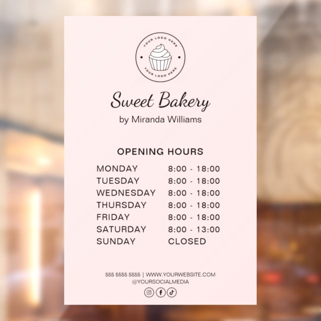 Vinilos Para Cristales Opening Hours Custom Logo Pink Bakery Business (Hoja 2)