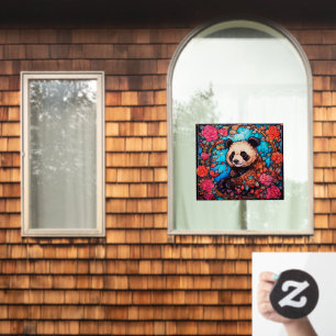 Vinilos Para Cristales Oso Panda Floral Colorido Falso Vidrio Grabado