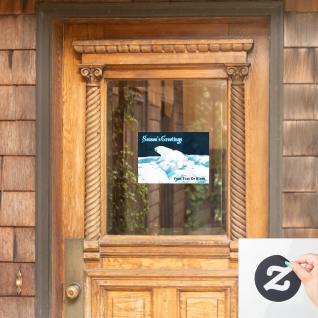 Vinilos Para Cristales Oso Polar sobre el Hielo - Saludos de temporada (Puerta de casa)