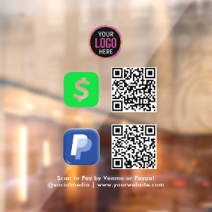 Vinilos Para Cristales Pago con Código QR CashApp Paypal Paga con Escan
