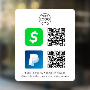 Vinilos Para Cristales Pago con Código QR CashApp Paypal Pagar con Esca