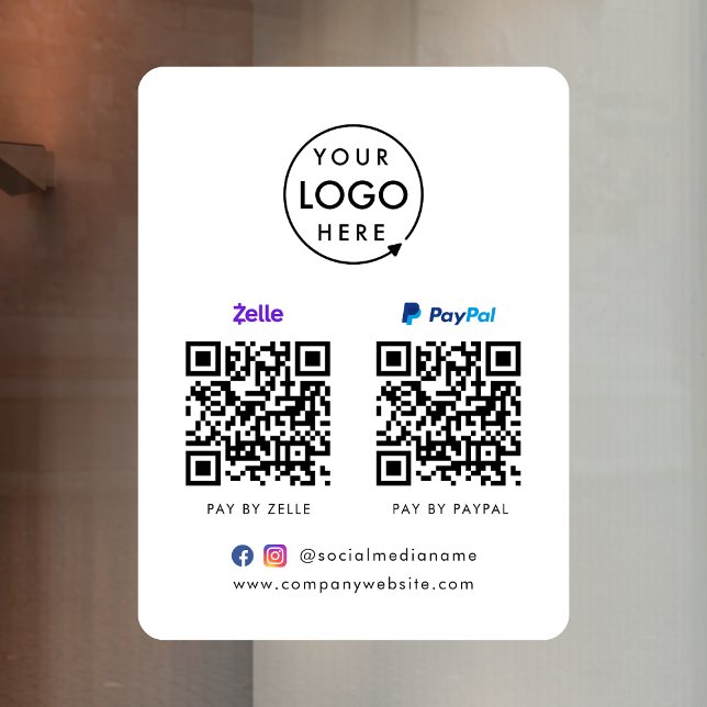 Vinilos Para Cristales Pago con código QR | Zelle Paypal Paga escaneando  (Versatile digital payment window cling for sales, retail stores, salons, pop-ups, events & more!)