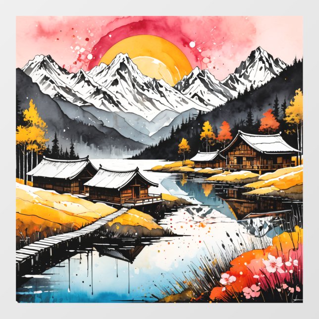 Vinilos Para Cristales Paisaje natural Lago de sol Montaña (Hoja)