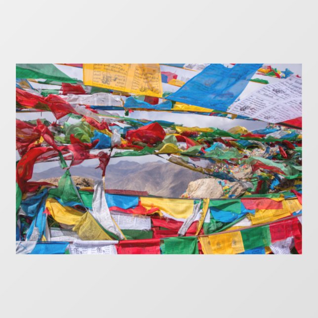 Vinilos Para Cristales Paisaje tibetano con banderas de oración - Himalay (Hoja)