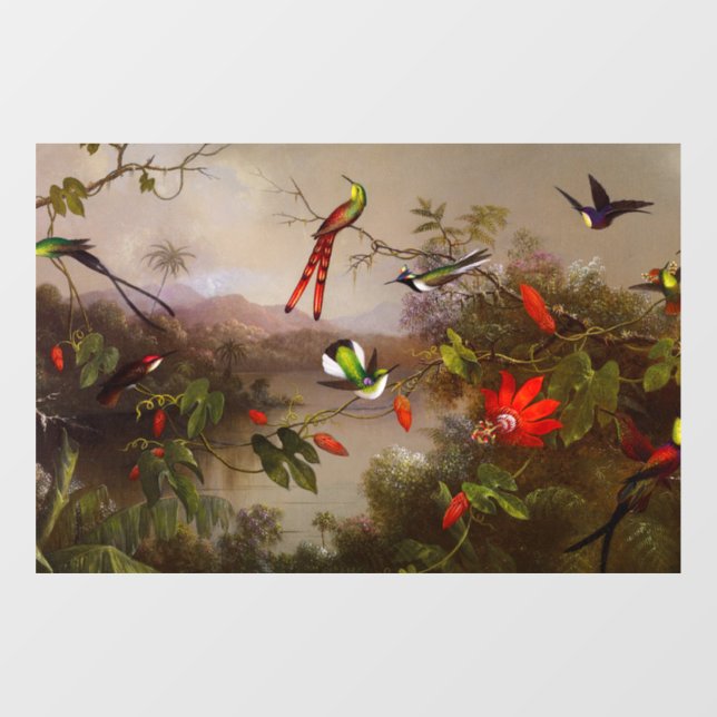 Vinilos Para Cristales Paisaje tropical con 10 Hummingbirds Heade (Hoja)