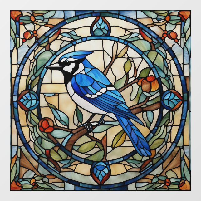 Vinilos Para Cristales Pájaro azul Jay Faux StainGlass Bluejay (Hoja)