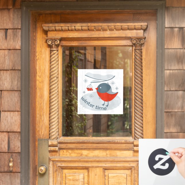Vinilos Para Cristales Pájaro bullfinch de invierno y bayas rojas (Puerta de casa)