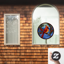 Vinilos Para Cristales Pájaro Cardenal En El Arbusto De Bayas Vidrio Fals