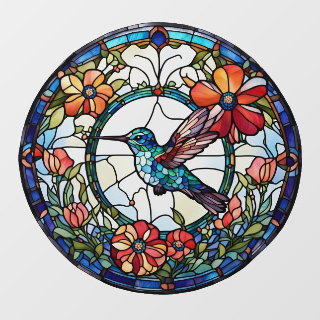 Vinilos Para Cristales Pájaro colibrí azul Faux StainGlass (Hoja)