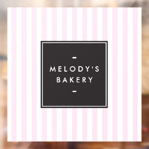 Vinilos Para Cristales Panadería de rayas blancas y rosadas retro