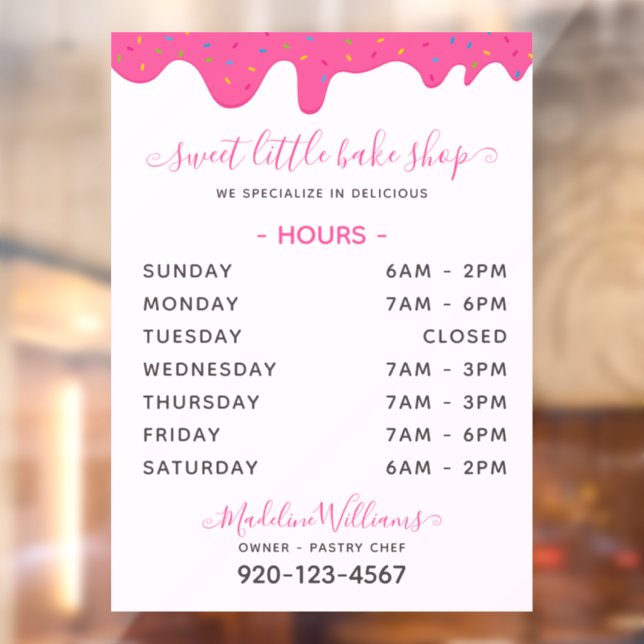 Vinilos Para Cristales Panadería rosa Frosting Dristing Hours Ventana Cli (Hoja 2)