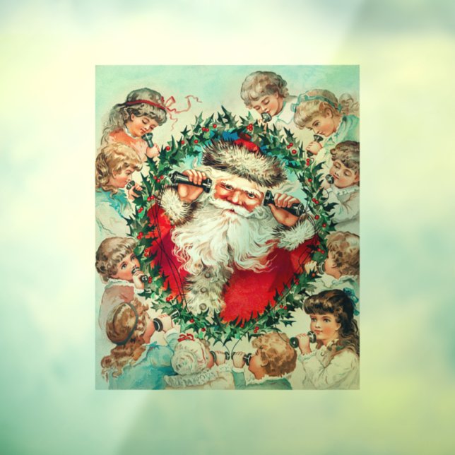 Vinilos Para Cristales Papá Noel y los niños Feliz Navidad (Hoja 3)