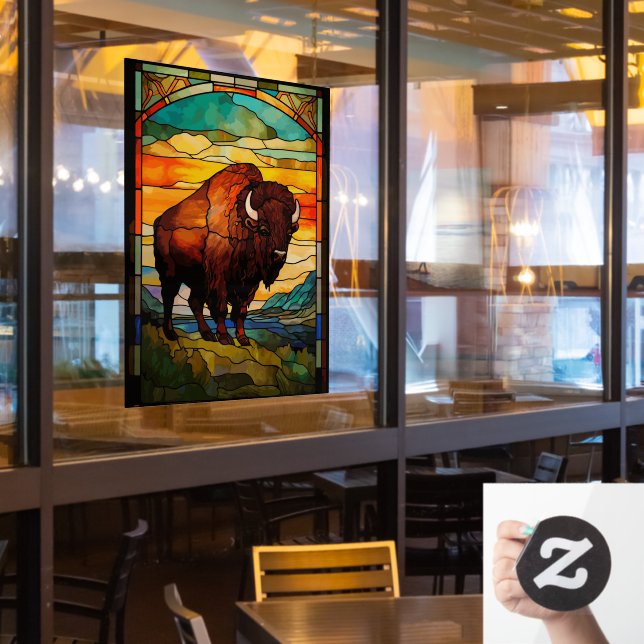 Vinilos Para Cristales Parque nacional Yellowstone Sunrise Bison Art (ventana del restaurante)