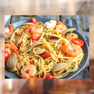 Vinilos Para Cristales Pasta Mariscos Camarones Músculos Especias Imagen