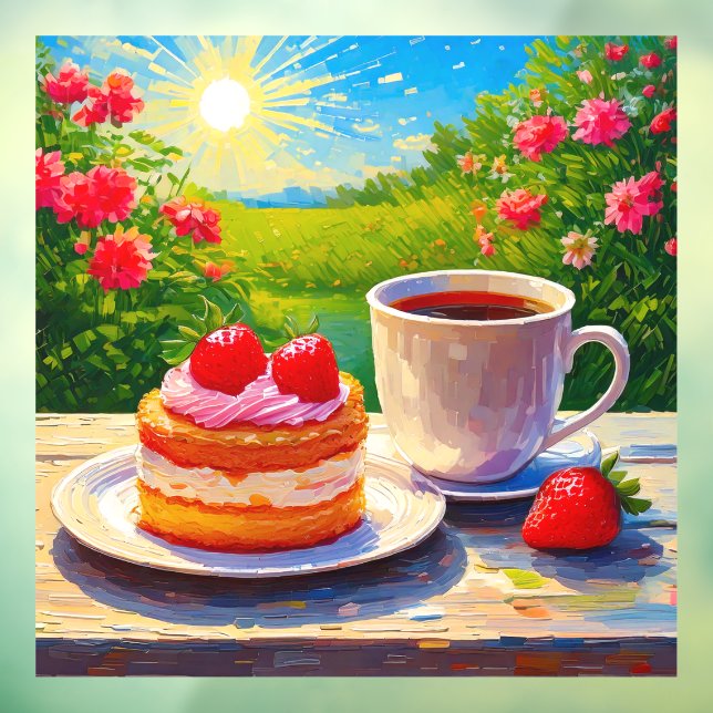 Vinilos Para Cristales Pastel de fresa y deplante de café (Hoja 3)