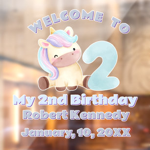 Vinilos Para Cristales Pastel Unicorn Second Birthday Celebration Name