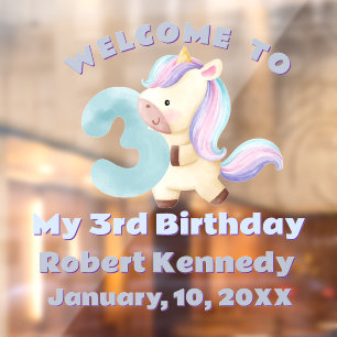 Vinilos Para Cristales Pastel Unicorn Third Birthday Celebration Name