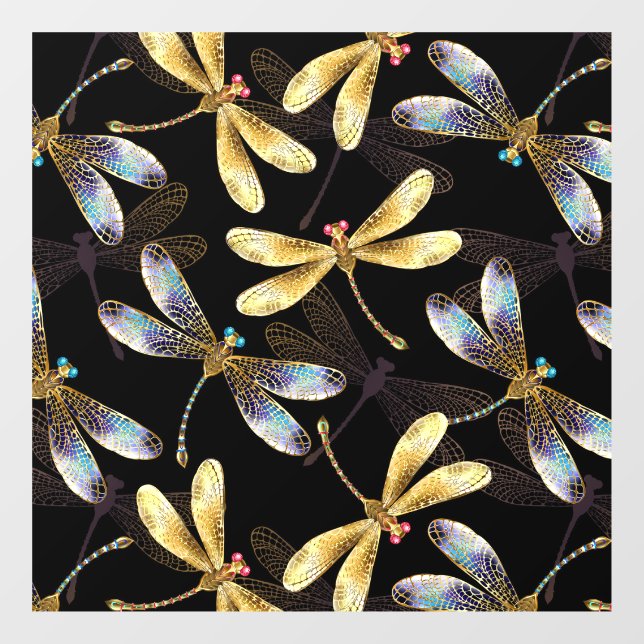 Vinilos Para Cristales Patrón continuo con libélulas doradas (Hoja)