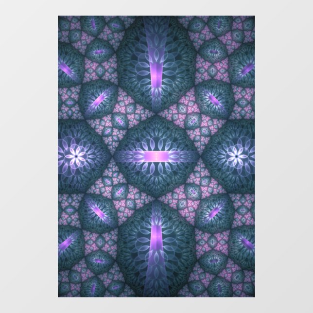 Vinilos Para Cristales Patrón de arte fractal 3D Color turquesa morado ro (Hoja)