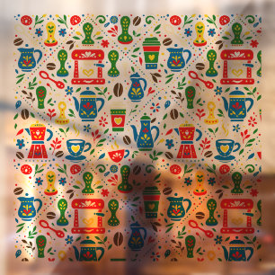 Vinilos Para Cristales Patrón de café folk sobre fondo claro