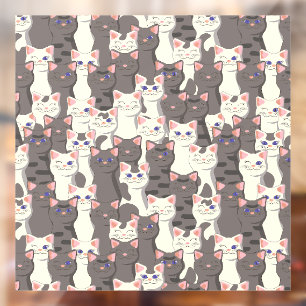 Vinilos Para Cristales Patrón de gatos blancos y grises