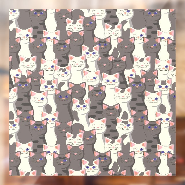 Vinilos Para Cristales Patrón de gatos blancos y grises (Hoja 2)