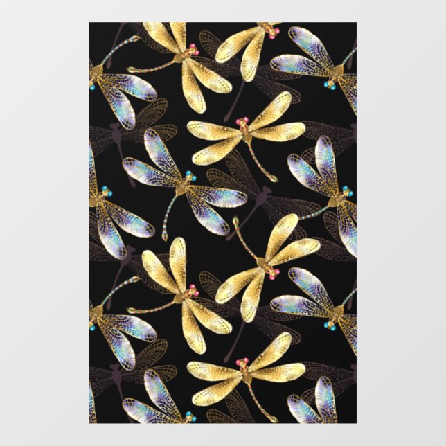 Vinilos Para Cristales Patrón sin foco con Dragonflies dorados (Hoja)