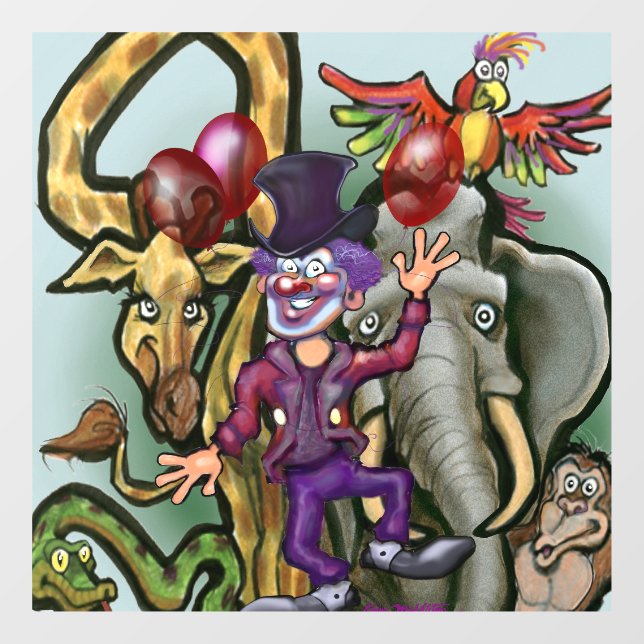 Vinilos Para Cristales Payaso de circo y animales  (Hoja)